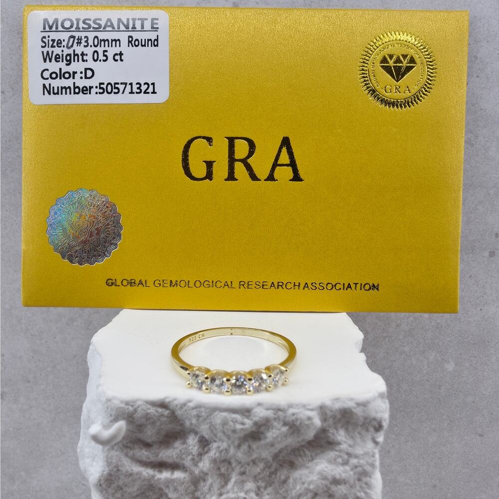 Size 7 or 9- 0.53ctw Moissanite Half Eternity Ring Gold Plated Silver GRA - Picture 5 of 8